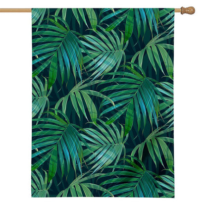 Dark Tropical Palm Leaves Pattern Print House Flag