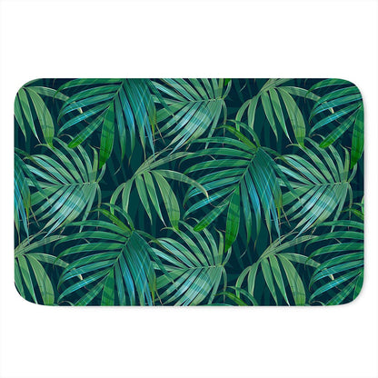 Dark Tropical Palm Leaves Pattern Print Indoor Door Mat