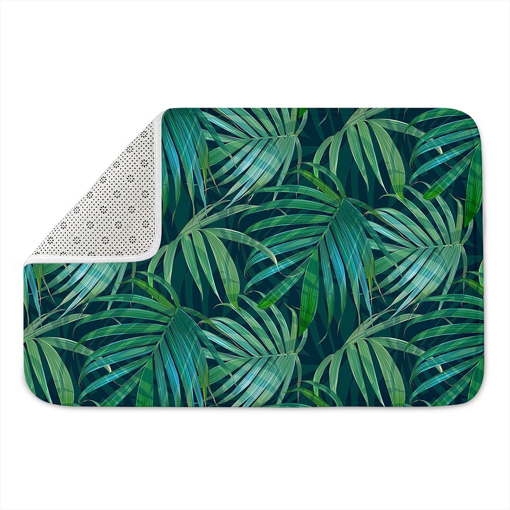 Dark Tropical Palm Leaves Pattern Print Indoor Door Mat