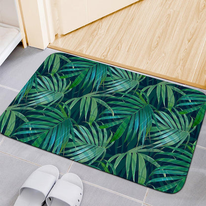 Dark Tropical Palm Leaves Pattern Print Indoor Door Mat
