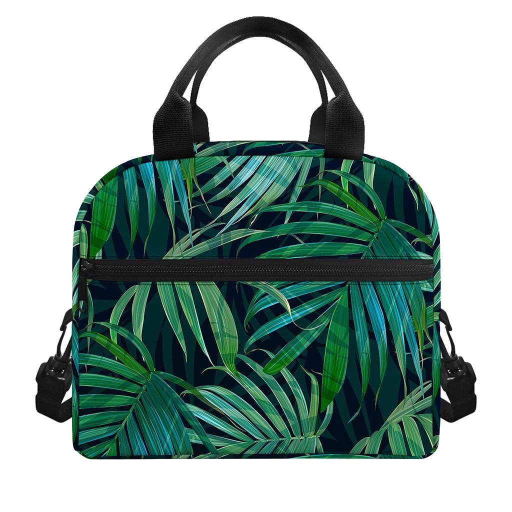 Dark Tropical Palm Leaves Pattern Print Insulated Lunch Bag
