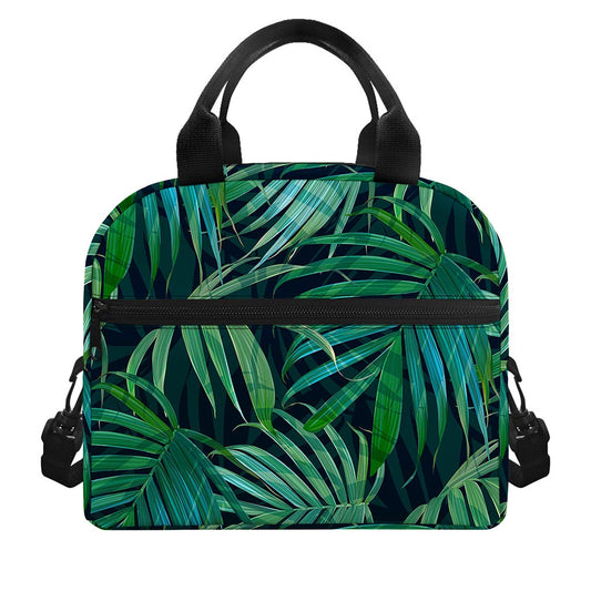 Dark Tropical Palm Leaves Pattern Print Insulated Lunch Bag