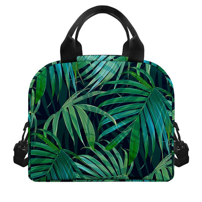 Dark Tropical Palm Leaves Pattern Print Insulated Lunch Bag