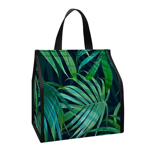 Dark Tropical Palm Leaves Pattern Print Insulated Lunch Tote