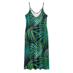 Dark Tropical Palm Leaves Pattern Print Jersey Midi Cami Dress