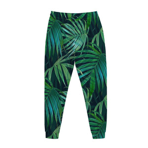 Dark Tropical Palm Leaves Pattern Print Jogger Pants