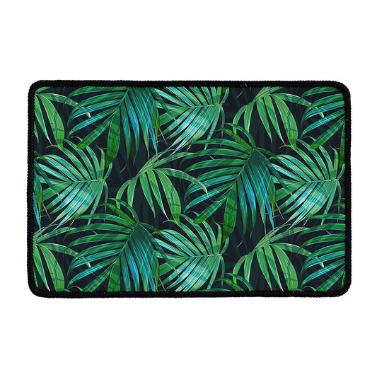 Dark Tropical Palm Leaves Pattern Print Kitchen Mat