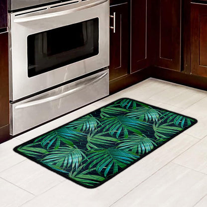 Dark Tropical Palm Leaves Pattern Print Kitchen Mat
