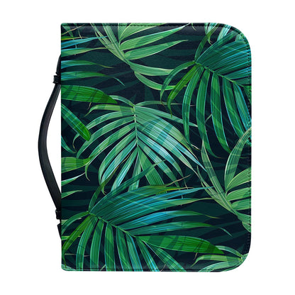 Dark Tropical Palm Leaves Pattern Print Leather Bible Cover
