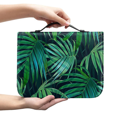 Dark Tropical Palm Leaves Pattern Print Leather Bible Cover