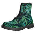Dark Tropical Palm Leaves Pattern Print Lace-Up Boots