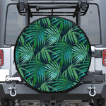 Dark Tropical Palm Leaves Pattern Print Leather Spare Tire Cover