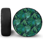 Dark Tropical Palm Leaves Pattern Print Leather Spare Tire Cover