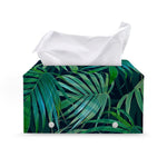 Dark Tropical Palm Leaves Pattern Print Leather Tissue Box Cover
