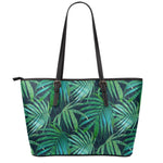 Dark Tropical Palm Leaves Pattern Print Leather Tote Bag