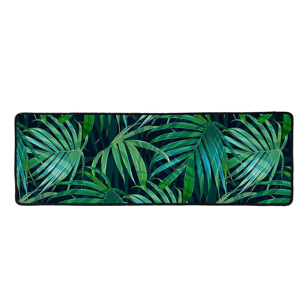 Dark Tropical Palm Leaves Pattern Print Long Kitchen Mat