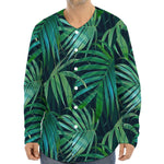 Dark Tropical Palm Leaves Pattern Print Long Sleeve Baseball Jersey