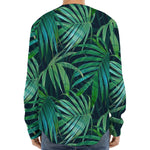 Dark Tropical Palm Leaves Pattern Print Long Sleeve Baseball Jersey