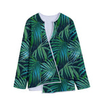 Dark Tropical Palm Leaves Pattern Print Long Sleeve Short Coat