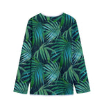 Dark Tropical Palm Leaves Pattern Print Long Sleeve Short Coat