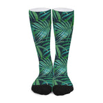 Dark Tropical Palm Leaves Pattern Print Long Socks