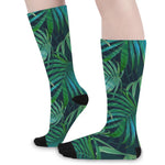 Dark Tropical Palm Leaves Pattern Print Long Socks