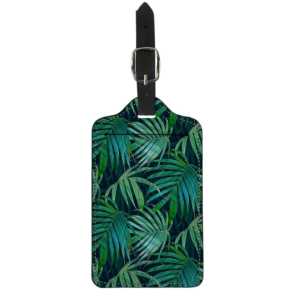 Dark Tropical Palm Leaves Pattern Print Luggage Tag