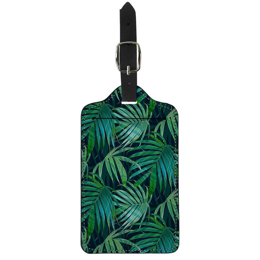 Dark Tropical Palm Leaves Pattern Print Luggage Tag
