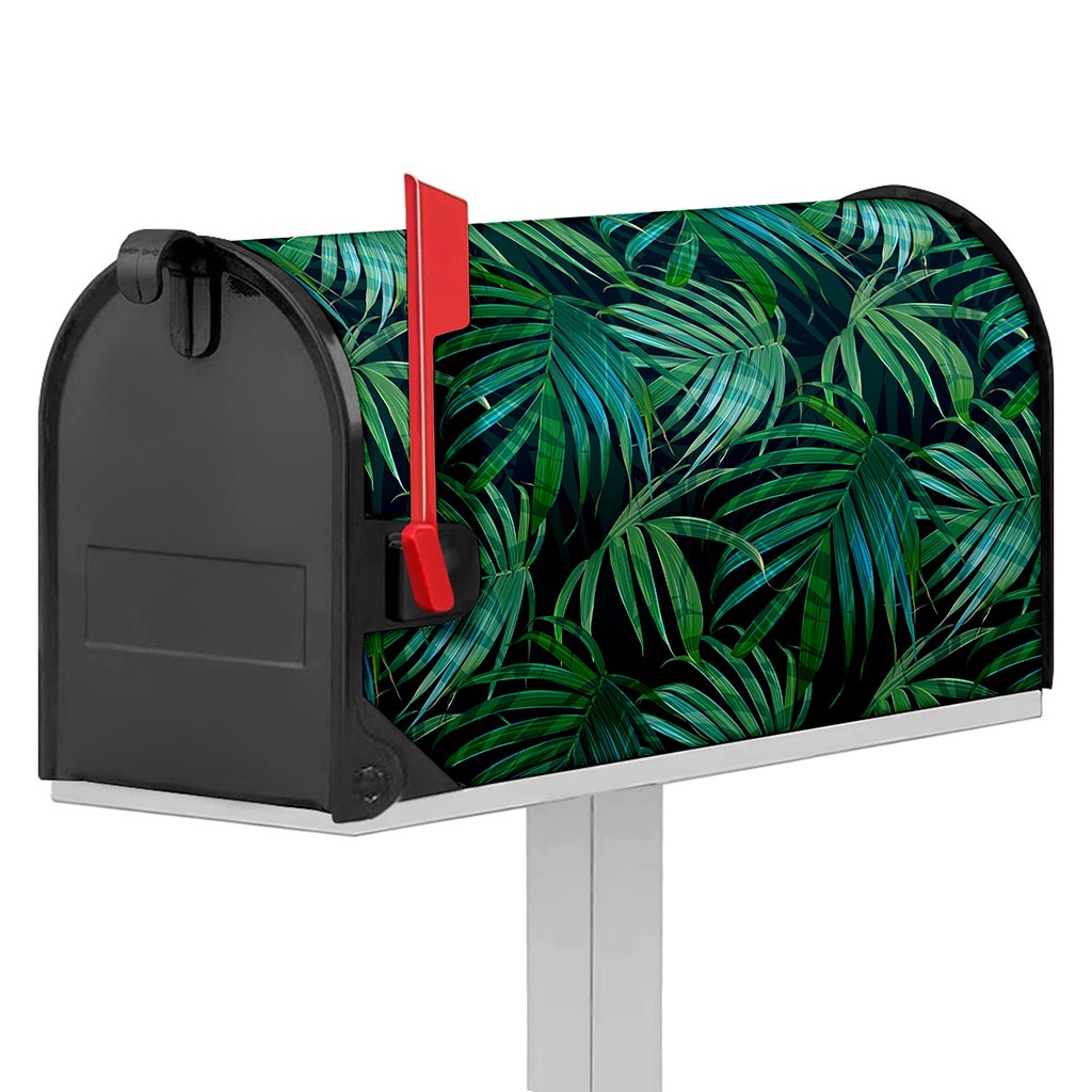 Dark Tropical Palm Leaves Pattern Print Mailbox Cover