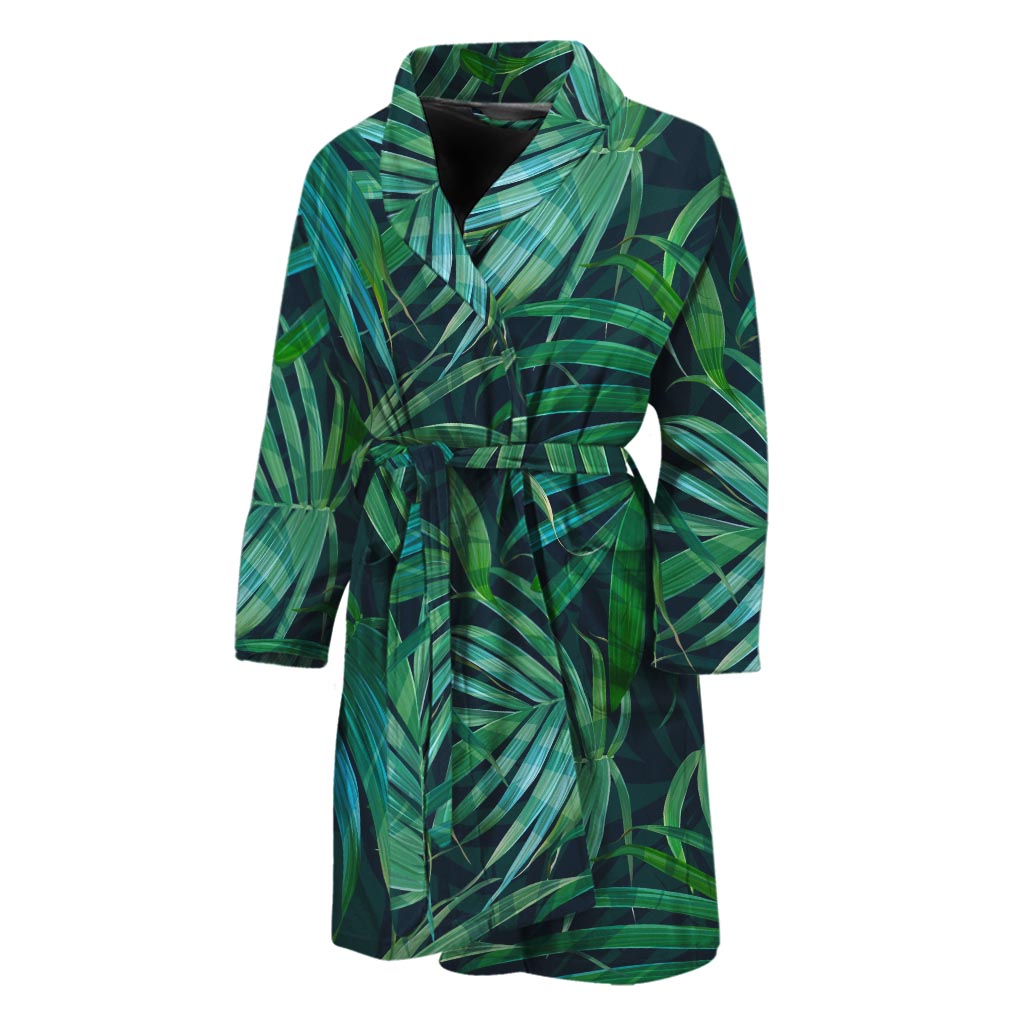 Dark Tropical Palm Leaves Pattern Print Men's Bathrobe