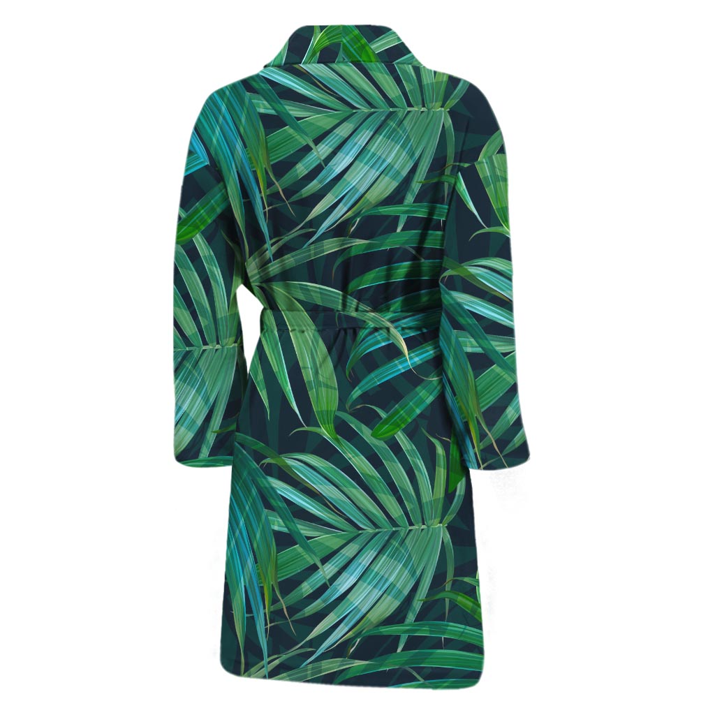 Dark Tropical Palm Leaves Pattern Print Men's Bathrobe