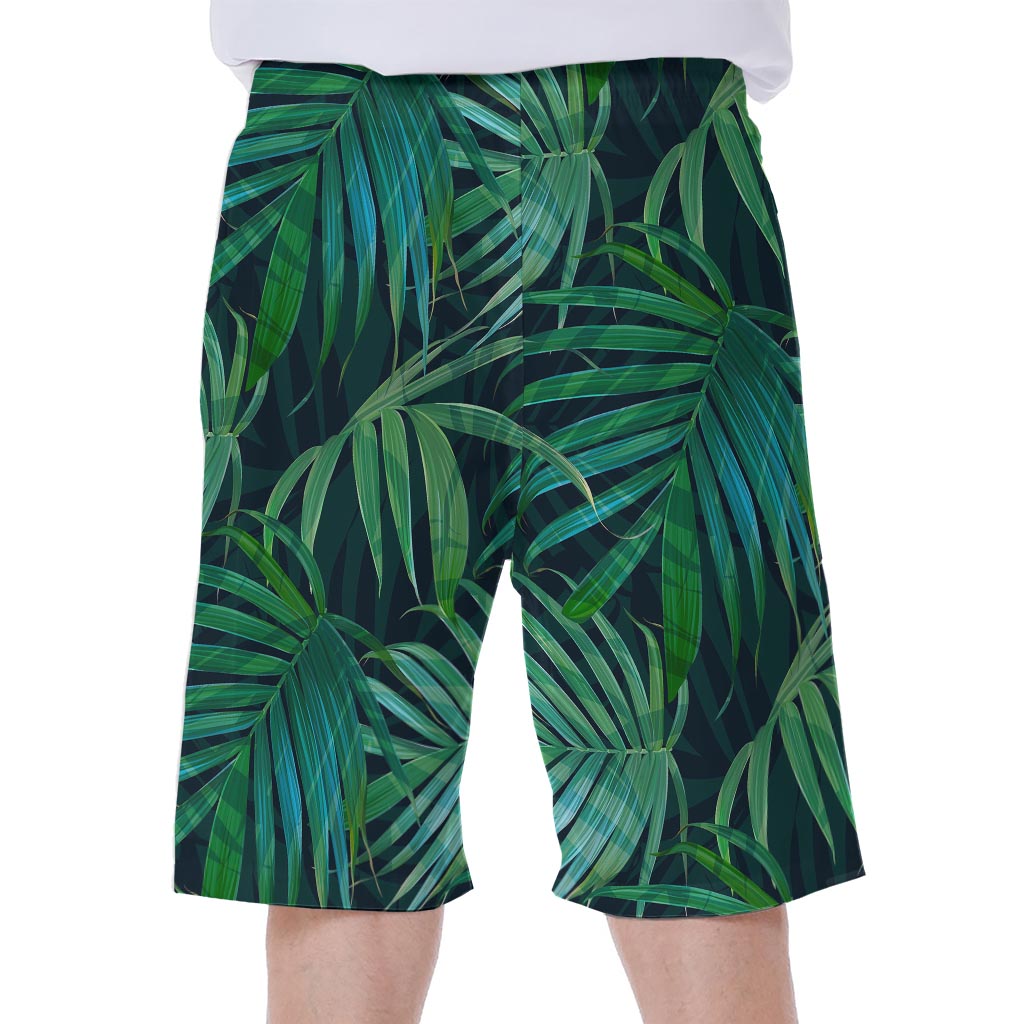 Dark Tropical Palm Leaves Pattern Print Men's Beach Shorts