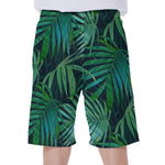 Dark Tropical Palm Leaves Pattern Print Men's Beach Shorts