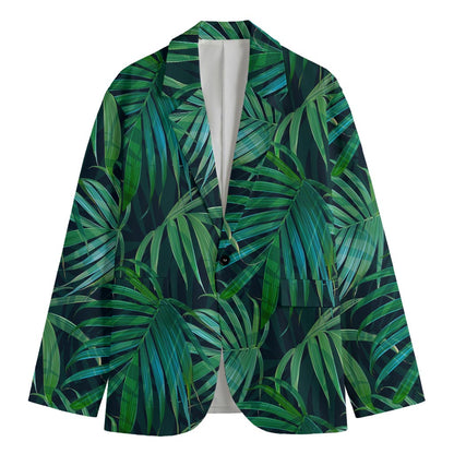 Dark Tropical Palm Leaves Pattern Print Men's Blazer
