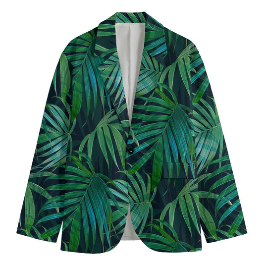 Dark Tropical Palm Leaves Pattern Print Men's Blazer