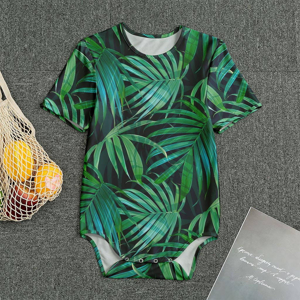 Dark Tropical Palm Leaves Pattern Print Men's Bodysuit