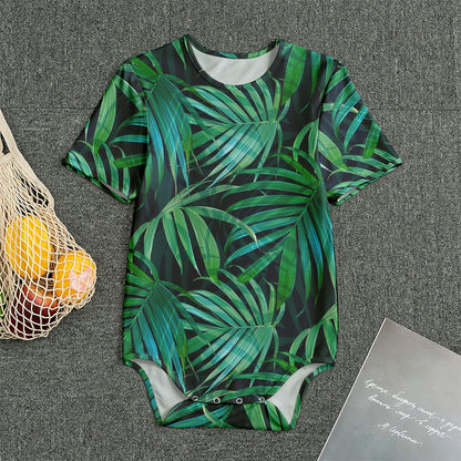 Dark Tropical Palm Leaves Pattern Print Men's Bodysuit