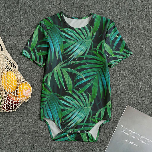 Dark Tropical Palm Leaves Pattern Print Men's Bodysuit