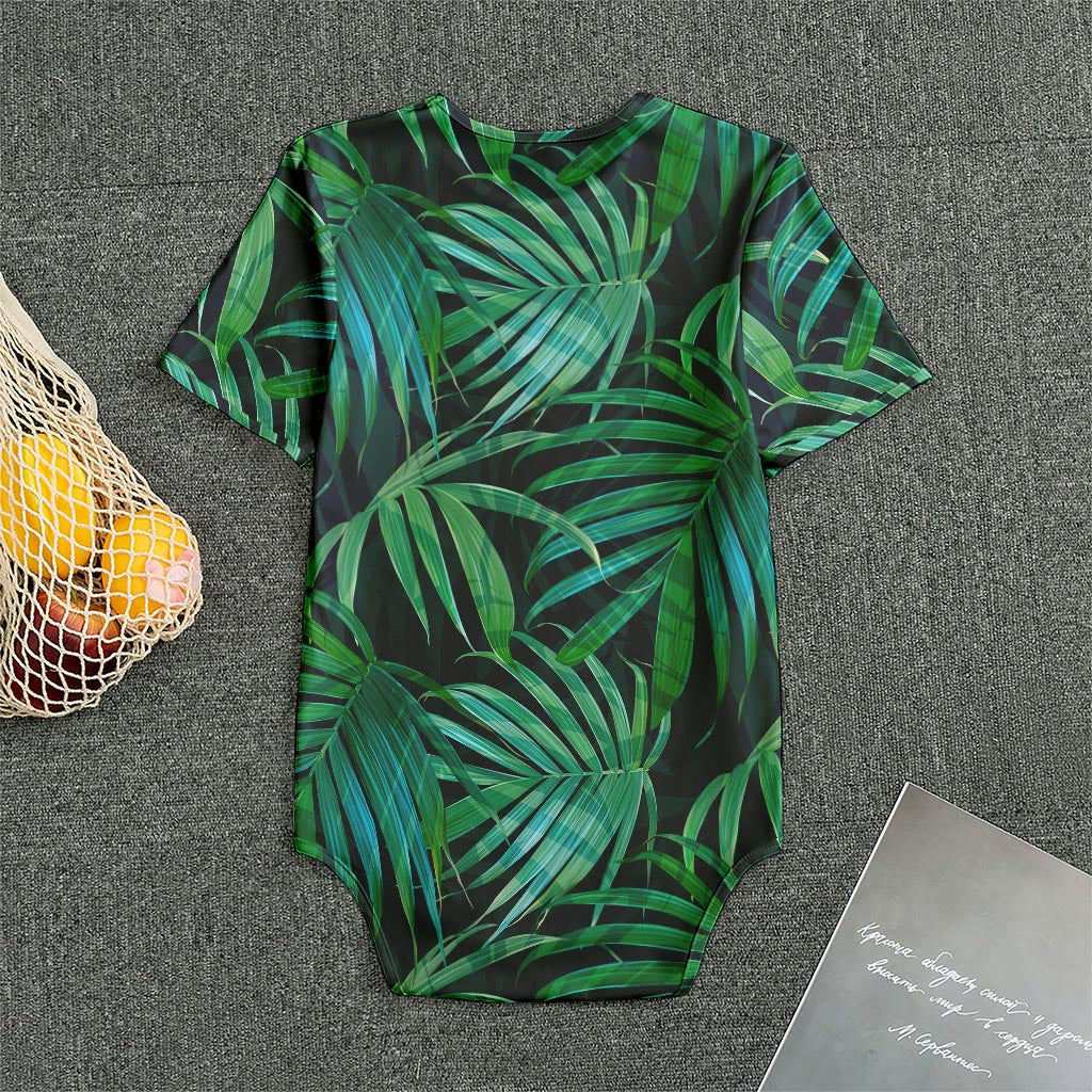 Dark Tropical Palm Leaves Pattern Print Men's Bodysuit