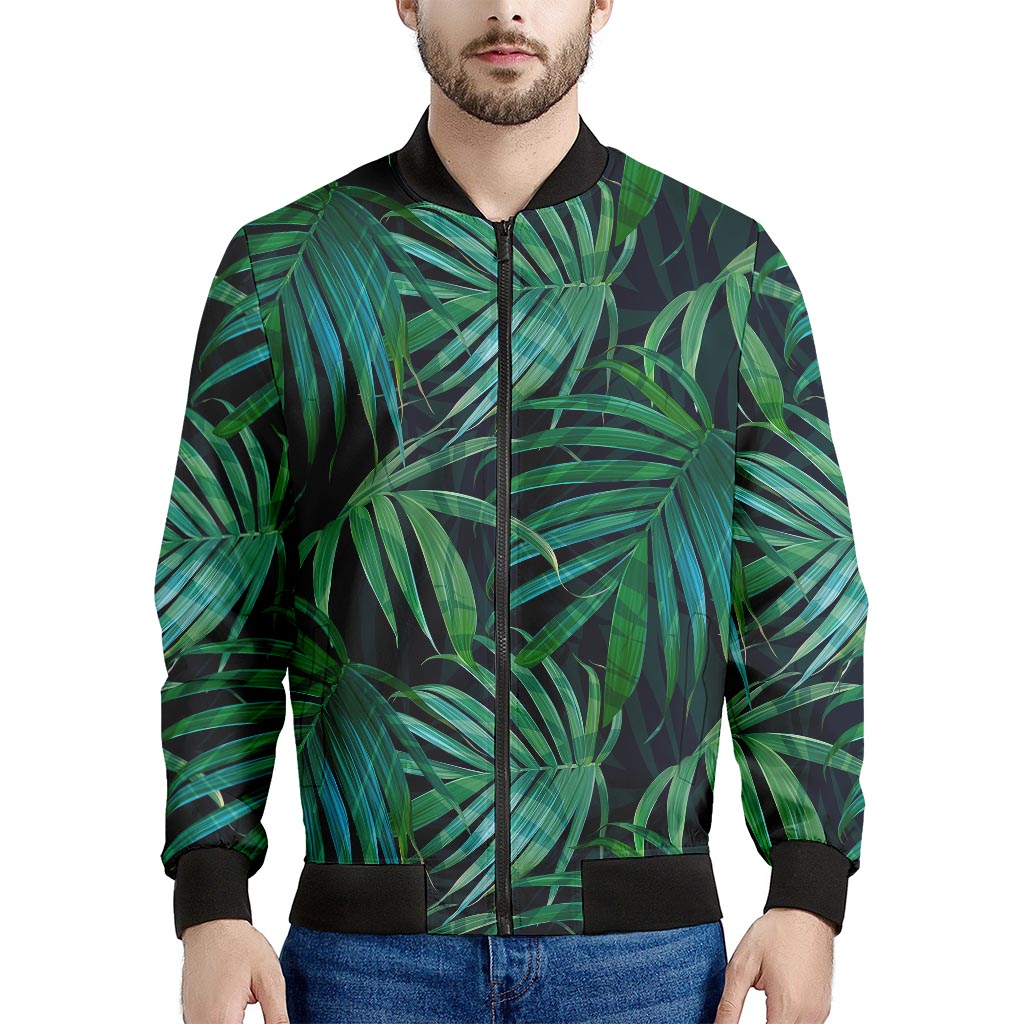 Dark Tropical Palm Leaves Pattern Print Men's Bomber Jacket
