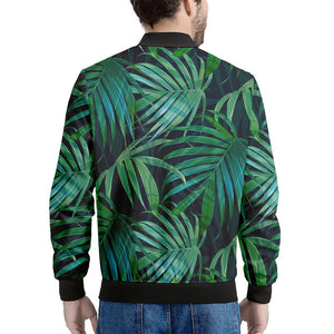 Dark Tropical Palm Leaves Pattern Print Men's Bomber Jacket