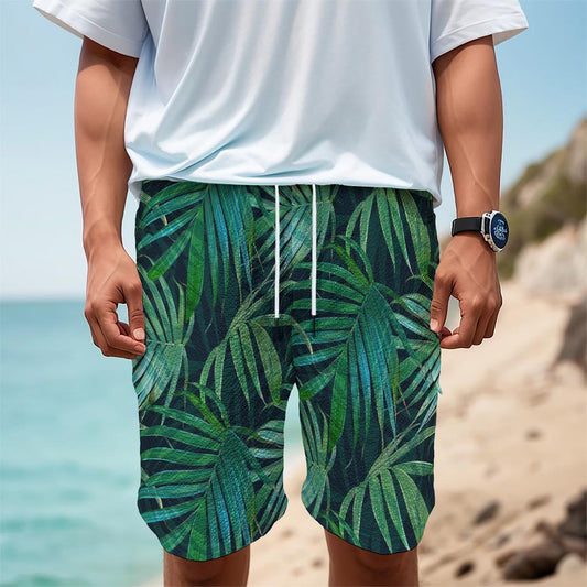 Dark Tropical Palm Leaves Pattern Print Men's Cargo Shorts