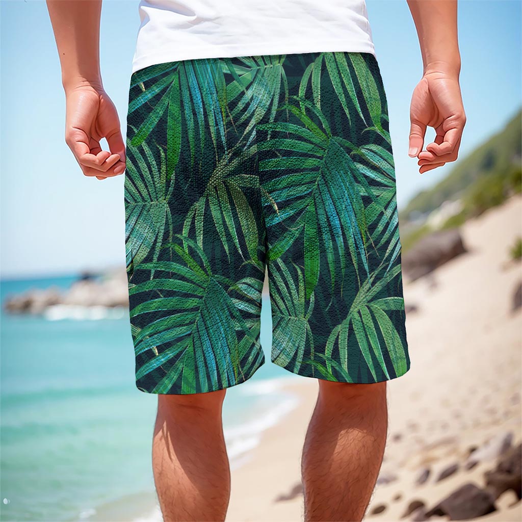 Dark Tropical Palm Leaves Pattern Print Men's Cargo Shorts