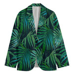 Dark Tropical Palm Leaves Pattern Print Men's Cotton Blazer
