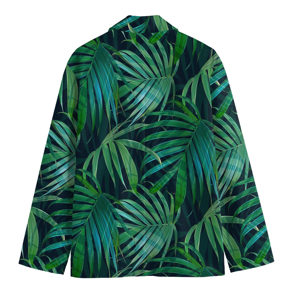 Dark Tropical Palm Leaves Pattern Print Men's Cotton Blazer