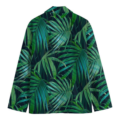 Dark Tropical Palm Leaves Pattern Print Men's Cotton Blazer