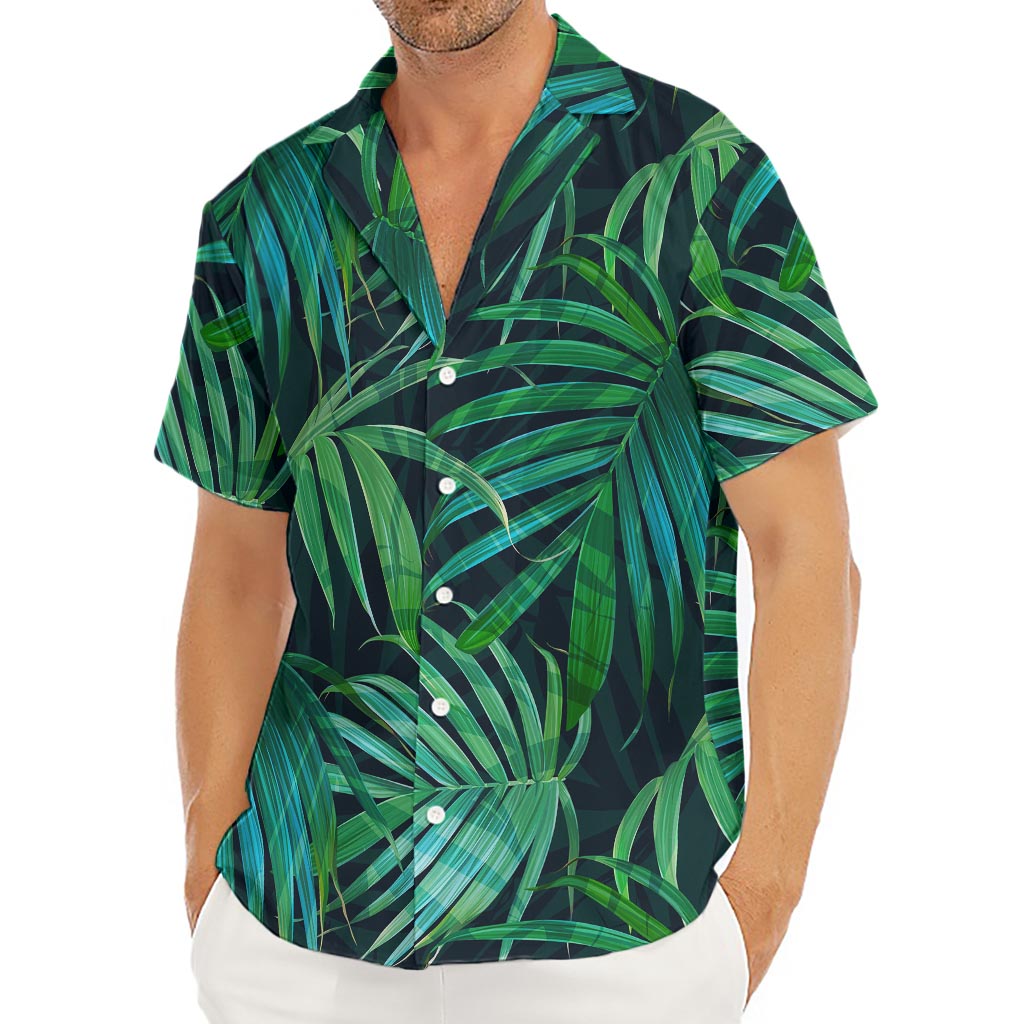 Dark Tropical Palm Leaves Pattern Print Men's Deep V-Neck Shirt