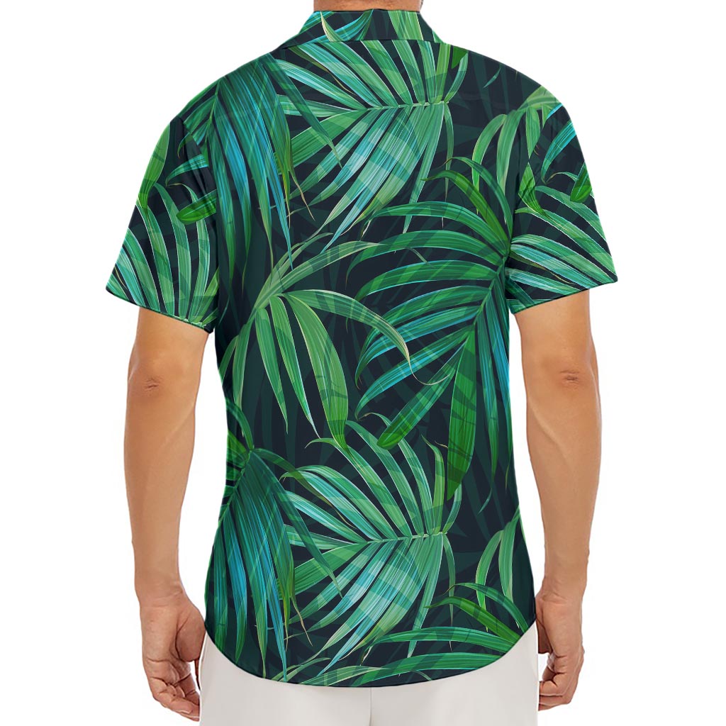 Dark Tropical Palm Leaves Pattern Print Men's Deep V-Neck Shirt