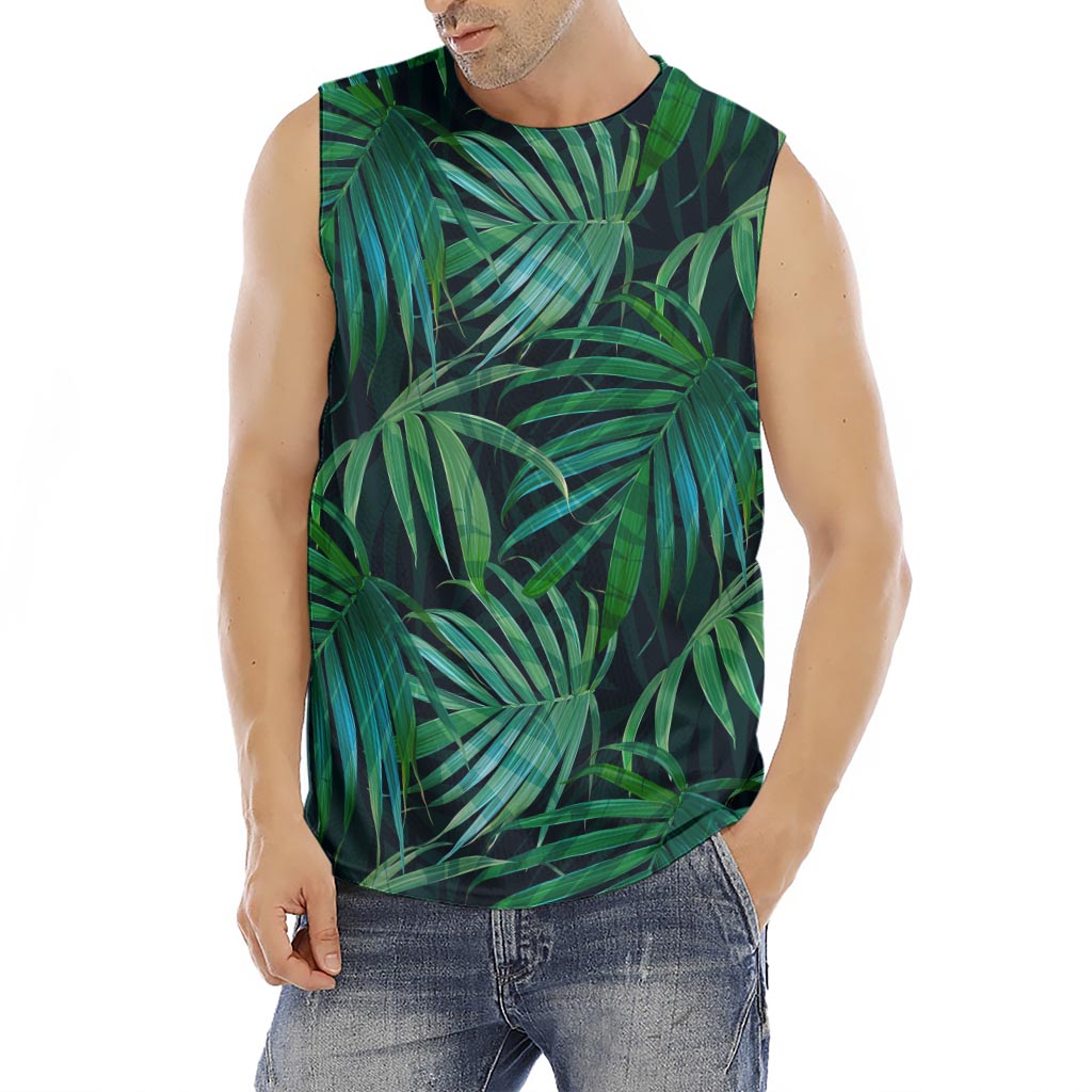Dark Tropical Palm Leaves Pattern Print Men's Fitness Tank Top