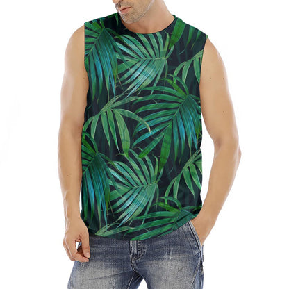 Dark Tropical Palm Leaves Pattern Print Men's Fitness Tank Top